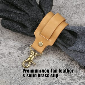 Veg-Tan Leather Glove/Scarf Holder – Swivel Clasp, D-Ring Strap Clip, Quick Release | Belt Loop & Tool Pouch Clip | Yoga Mat/Beach Towel image 3