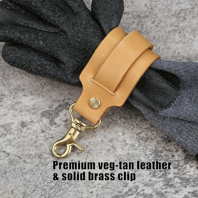 Veg-Tan Leather Glove/Scarf Holder – Swivel Clasp, D-Ring Strap Clip, Quick Release | Belt Loop & Tool Pouch Clip | Yoga Mat/Beach Towel image 3