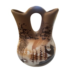 Benally Dini Navajo Wedding Vase Hand Painted Kokopelli Eagle Wolf Pottery 8in