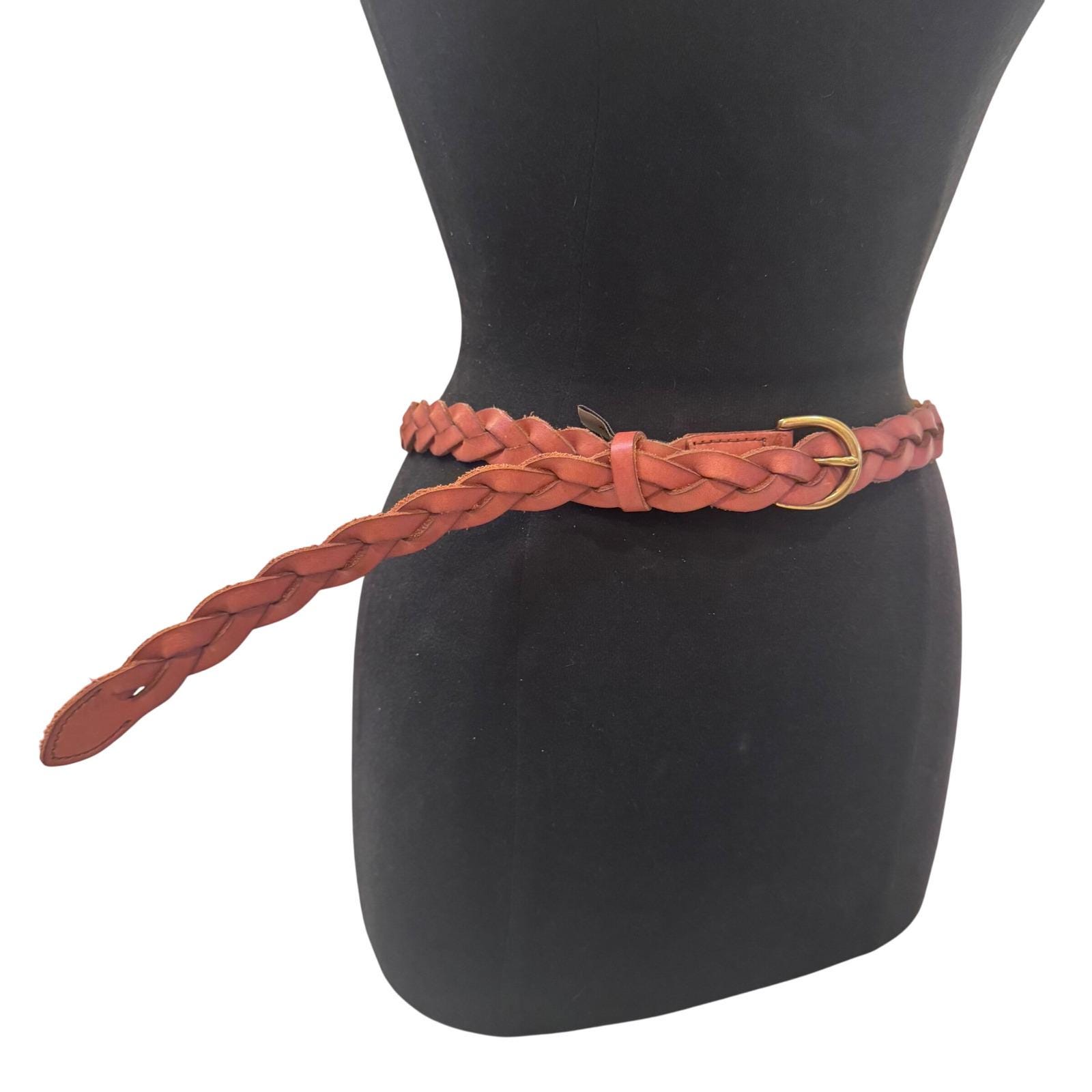 Fossil Women Older Braided Leather Belt Brass Buckle Tan  display picture 2