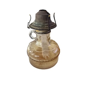Vintage EAGLE Pressed Glass Finger Loop Oil Lamp Kerosene Base with Burner