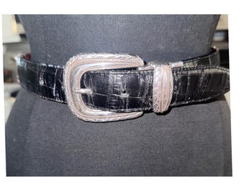 Vintage Brighton Reversible Croc Leather Belt Silver PlateSm Women's 26
