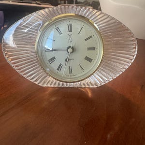 Vintage PS West Germany Quartz Fluted Glass Oval Desk Clock Gold Tone MCM
