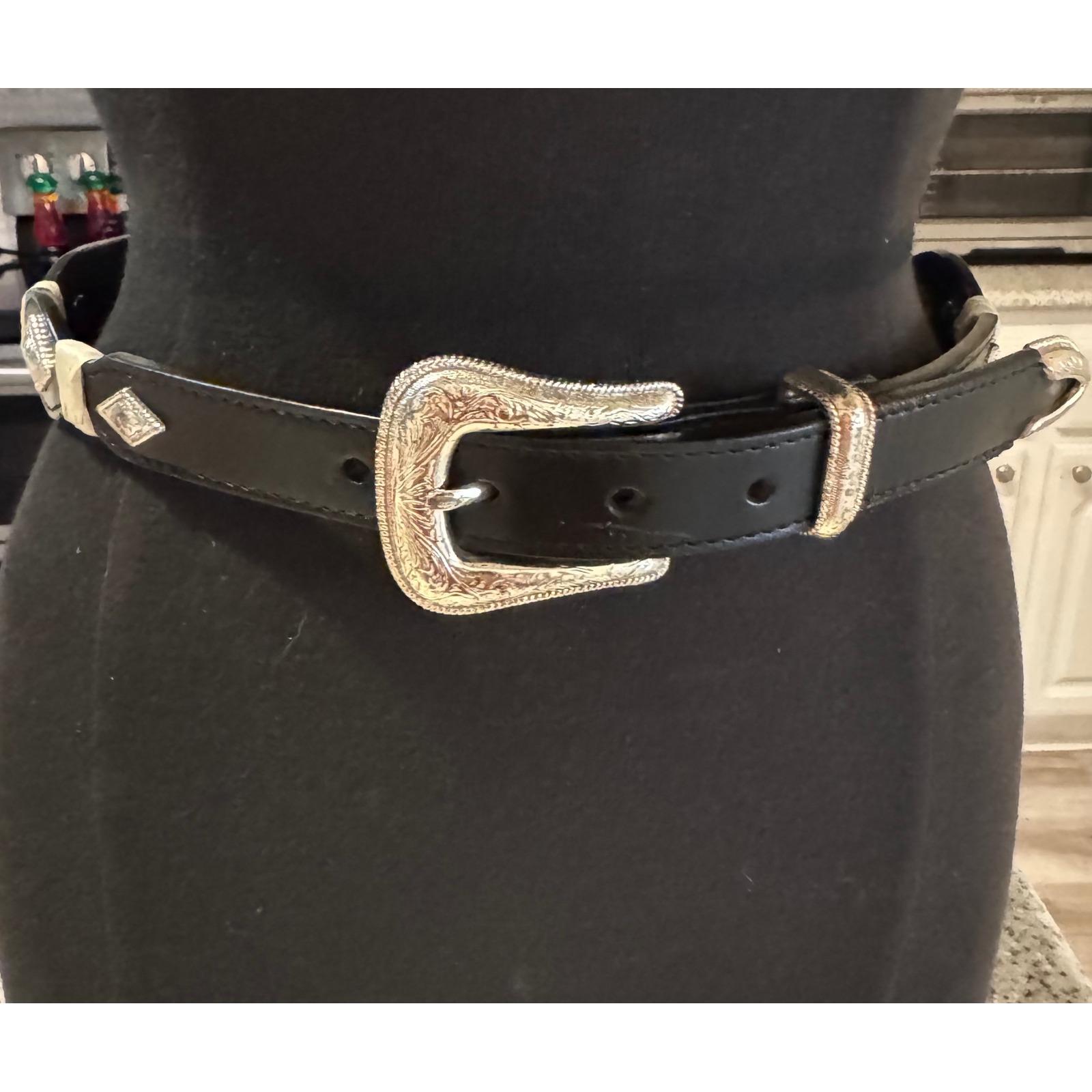 Vintage WFA Western Leather Belt Black Leather Silvertone  display picture 2
