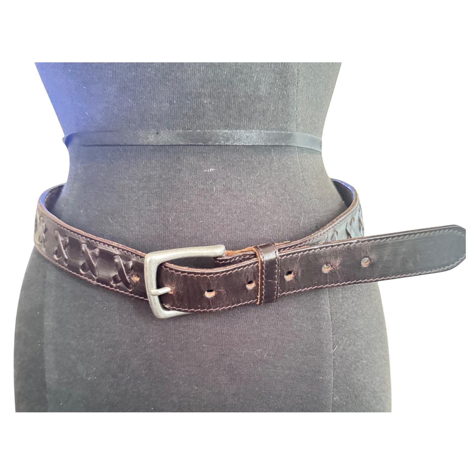 J. Crew Leather Belt Brown Woven X Detail Made in England M  display picture 2