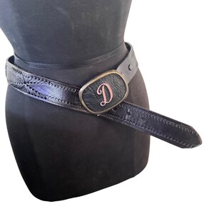 Black Leather Belt well‎ made Initial D Buckle Western Sz 32 Mexico preloved Western Floral Black Leather Belt for Men Women, Cowboy  main image 4