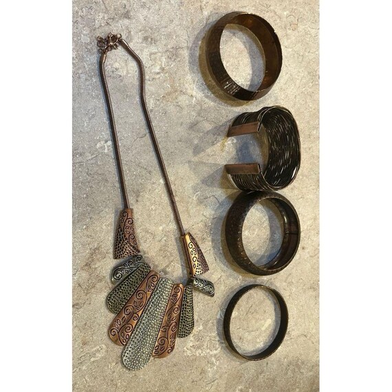Copper bracelets and copper colored necklace lot … - image 1