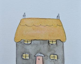 Marcapáginas original de acuarela con forma de mini casa de setas