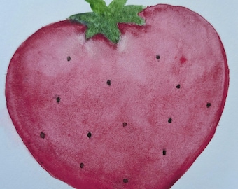 Miniatura original de acuarela de fresas en miniatura de verano