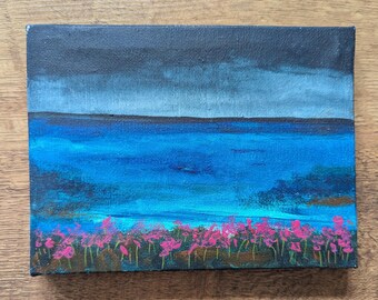 Paisaje marino acrílico original, lienzo de paisaje marino