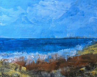 Paisaje marino acrílico original, lienzo de paisaje marino