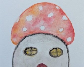 Marcapáginas original de acuarela con forma de mini casa de setas