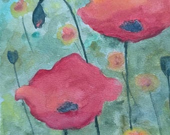 Pintura de acuarela original (no impresa) Amapolas Flores