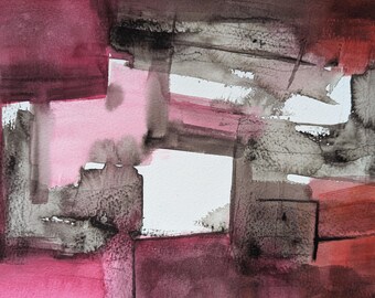 Pintura de acuarela abstracta original pintada a mano, no impresa, cubismo A4