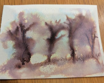 Mini Árbol Dibujo original tinta Pintura de paisaje, pintura de árboles