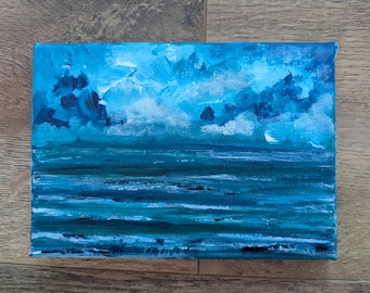 Paisaje marino acrílico original, lienzo de paisaje marino