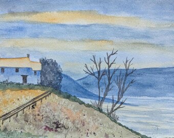 Paisaje invernal con cabaña (pintura original)