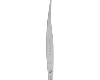 May include: A silver-colored, angled tweezer with the text "STALEKS PRO" and "TE-40/12" printed on the body. The tweezer has a curved tip and is designed for precision tasks. The tool is made of metal and is set against a white background.