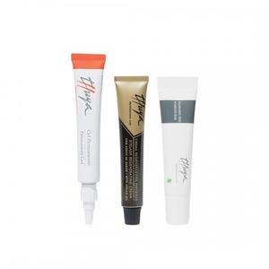 May include: Three tubes of Thuya brand cosmetic products. The tubes are white, gold, and orange, with black and red text. The products include a permanent gel, eyelash regenerating cream, and whitening cream.