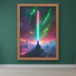 Galactic Lightsaber Wall Art | Star Wars Inspired Digital Download | Fantasy Sci-Fi Landscape Print | May the 4th Decor | Jedi Room Art