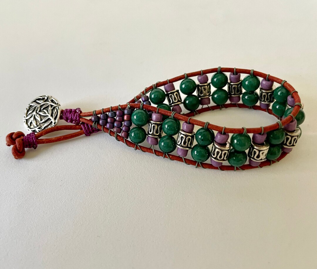 Purple and Green Leather Wrap Bracelet Etsy