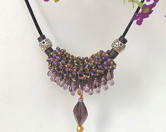 Purple and Gold Beaded Necklace