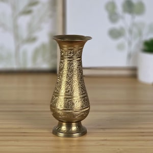 Small Vintage Etched Brass Vase