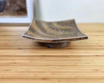 Unique Vintage Ceramic Footed  Bowl Signed by Artist
