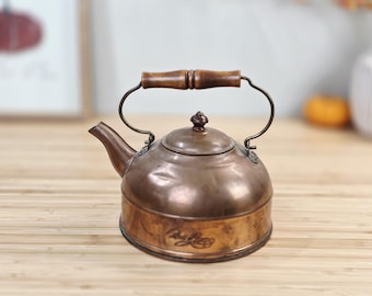 Vintage Tea Kettle Revere Ware Copper Clad Wood and Brass Handle