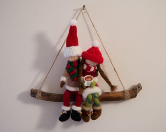 Hand-felted stick figures | Handmade Christmas decoration | Christmas couple | Christmas couple