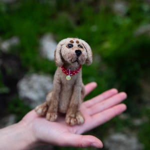 Needle Felted Dog with Collar | Handmade Wool Dog | Cute Felted Puppy | Felt Animal Sculpture | Desk Decoration