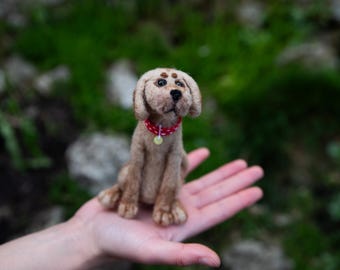 Hand-felted dog with collar | Cute wool dog | Felt animal sculpture | Desk decoration