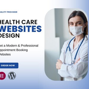 May include: An advertisement for healthcare website design. The text reads "Health Care Websites Design" with a call to action to get modern and professional appointment booking websites. A doctor wearing a mask and stethoscope is in the image.