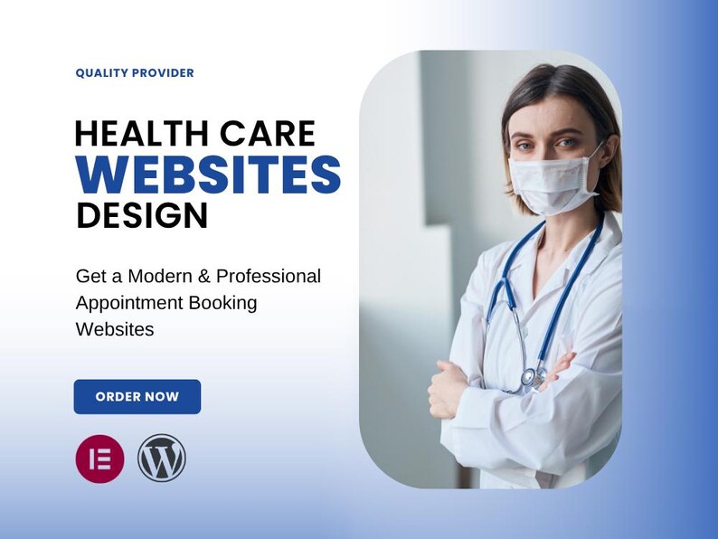 May include: An advertisement for healthcare website design. The text reads "Health Care Websites Design" with a call to action to get modern and professional appointment booking websites. A doctor wearing a mask and stethoscope is in the image.