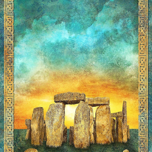 Stonehenge Solstice Print Fabric Panels/28X44"/Northcott All Cotton/Sewing/Quilting/Fabric & Notions/Fabric/Celtic Landscape/Wiccan/Megalith