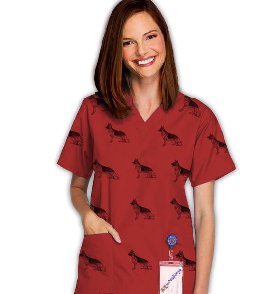 German Shepherd Scrub Top women s small northcott All Cotton