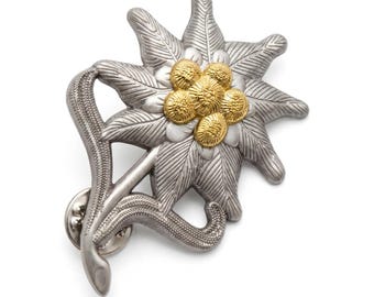 Edelweiss Flower Military Badge Silver-Tone WWII Mountain Cap Pin Replica