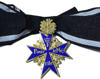 Pour Le Merite 24k Gold Plated Cross Medal Blue Max Highest Honor Award + Gold leaf badge New version Replica