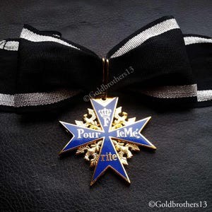 NEW Pour Le Merite 24k Gold Plated Cross Medal Blue Max Highest Honor Award Copy