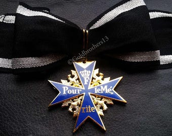 NEW Pour Le Merite 24k Gold Plated Cross Medal Blue Max Highest Honor Award Copy