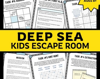 Undervattensäventyr Escape Room-spel för barn | Utskrivbar aktivitet för djuphavsfödelsedagar | Skärmfri kul | Skriv ut och spela | Spelkväll för familjen