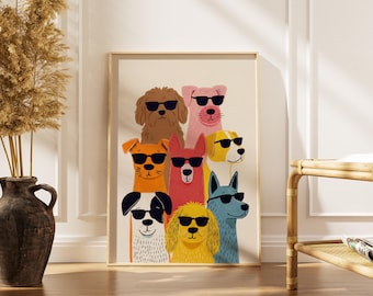 Abstract Dog Wall Art, Whimsical Dog Art Print, Modern Pop Art Dogs Print, Animal Poster, Colorful Dog Wall Art, gifted decorations