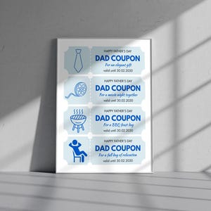 Vaderdag papa couponboek, afdrukbaar vaderdagcadeau voor papa, DIY-couponkaarten, leuk vaderdagcadeau, coupons direct downloaden