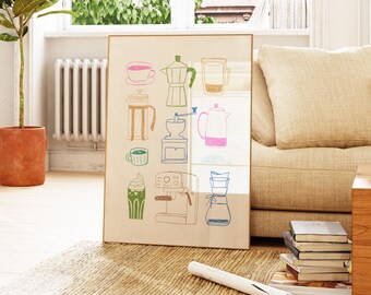 Retro Coffee Print, Kitchen Wall Art, Bar Cart Decor (Digital Download)