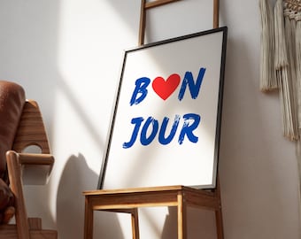 Bonjour French Quote Print, Kitchen Cafe Wall Art (Digital Download)