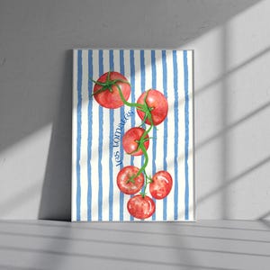 Les Tomates フレンチキッチンポスター、水彩画トマトプリント、地中海風ウォールアート、素朴なキッチンデコレーション、農家料理、トマトレシピ