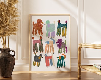 Colorful Poodles, Art Print, Home Decor, Dog Wall Illustration, Gift For Her, Cat Lover Gift, Dopamine Decor, gifted decorations