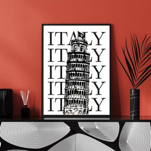 Italien Reise Poster, Turm Von Pisa, Schwarz Weiß Architektur Druck, Europäisches Wahrzeichen Dekor, Digitaler Download, Italienisch, Poster Italiano