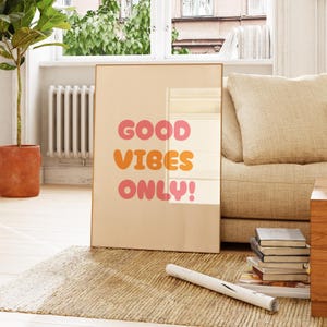 Good Vibes Only Print, Yellow Quote Poster, Mustard Wall Art, Inspirational Typography, Positive Printable Art, Digital Download