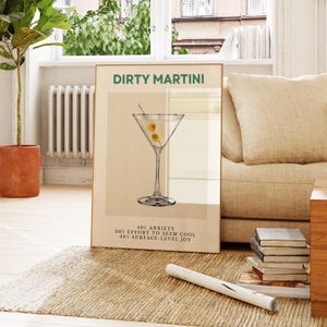 Póster de cóctel Martini, arte mural para carrito de bar, impresión de bebida clásica, arte de martini sucio, decoración de barra de cocina, descarga digital